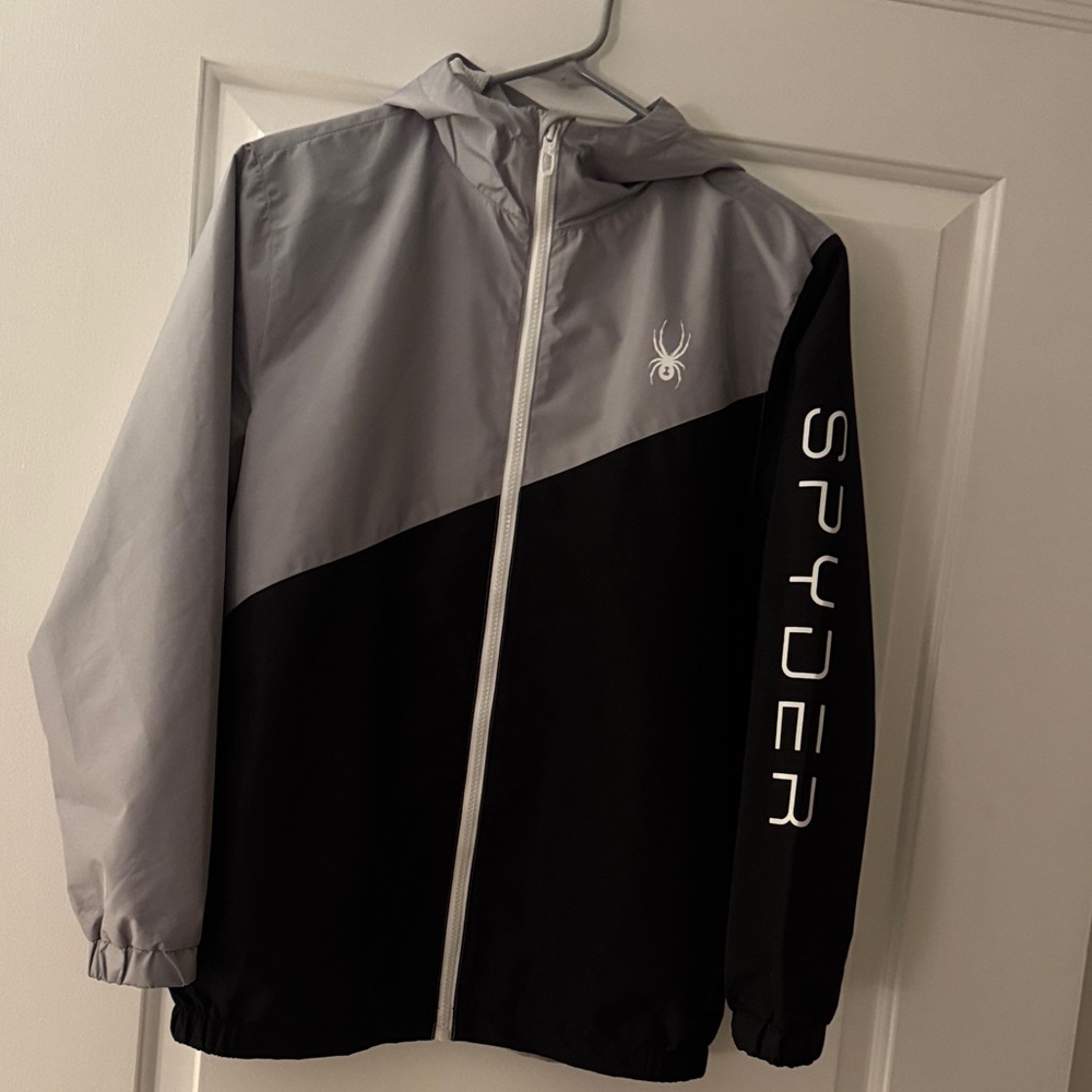 Boy’s Spyder Two-Tone Windbreaker/raincoat  in Black and Gray - Waterproof
